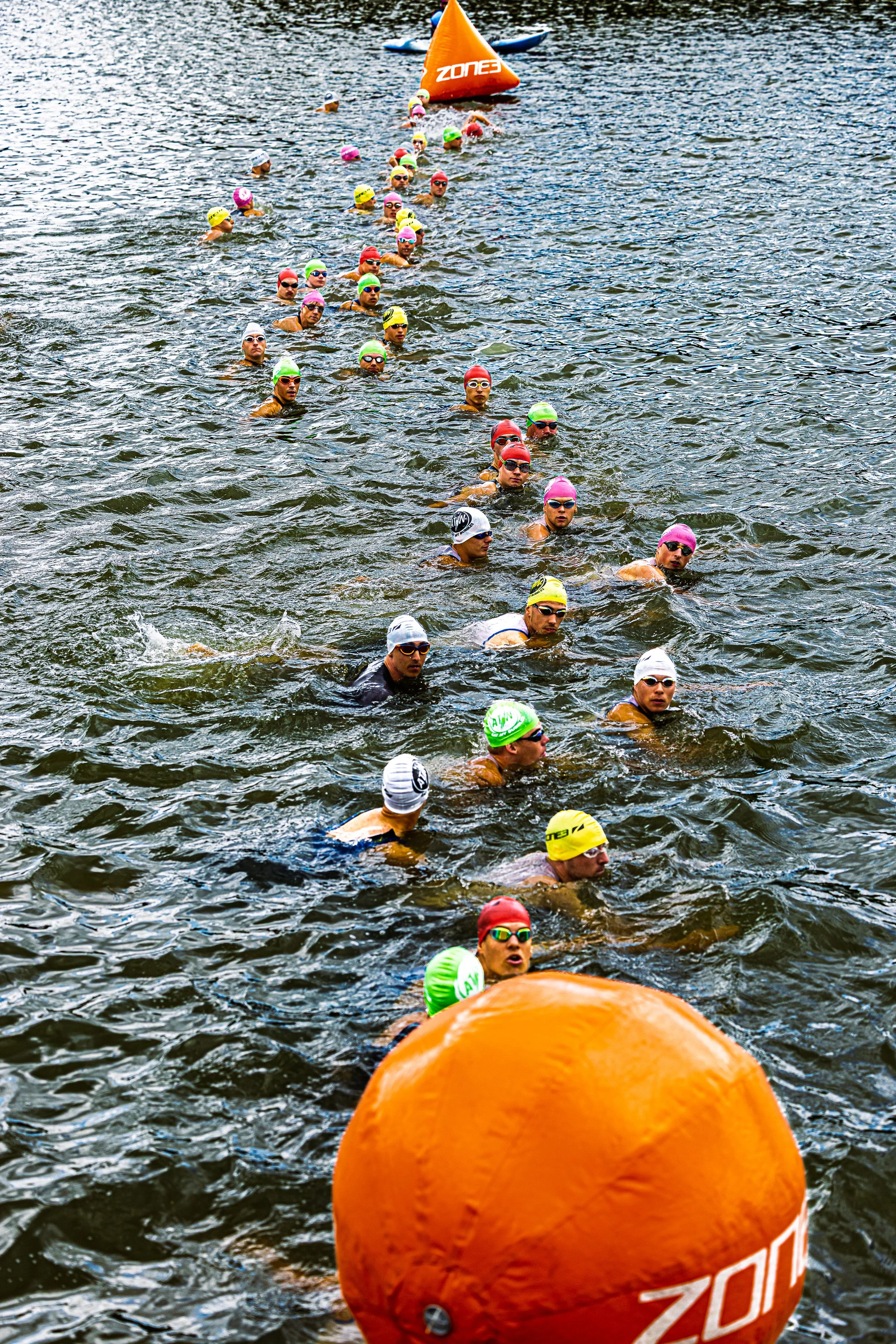 Elite swimmers prepare for the start at the British Triathlon Super Series.