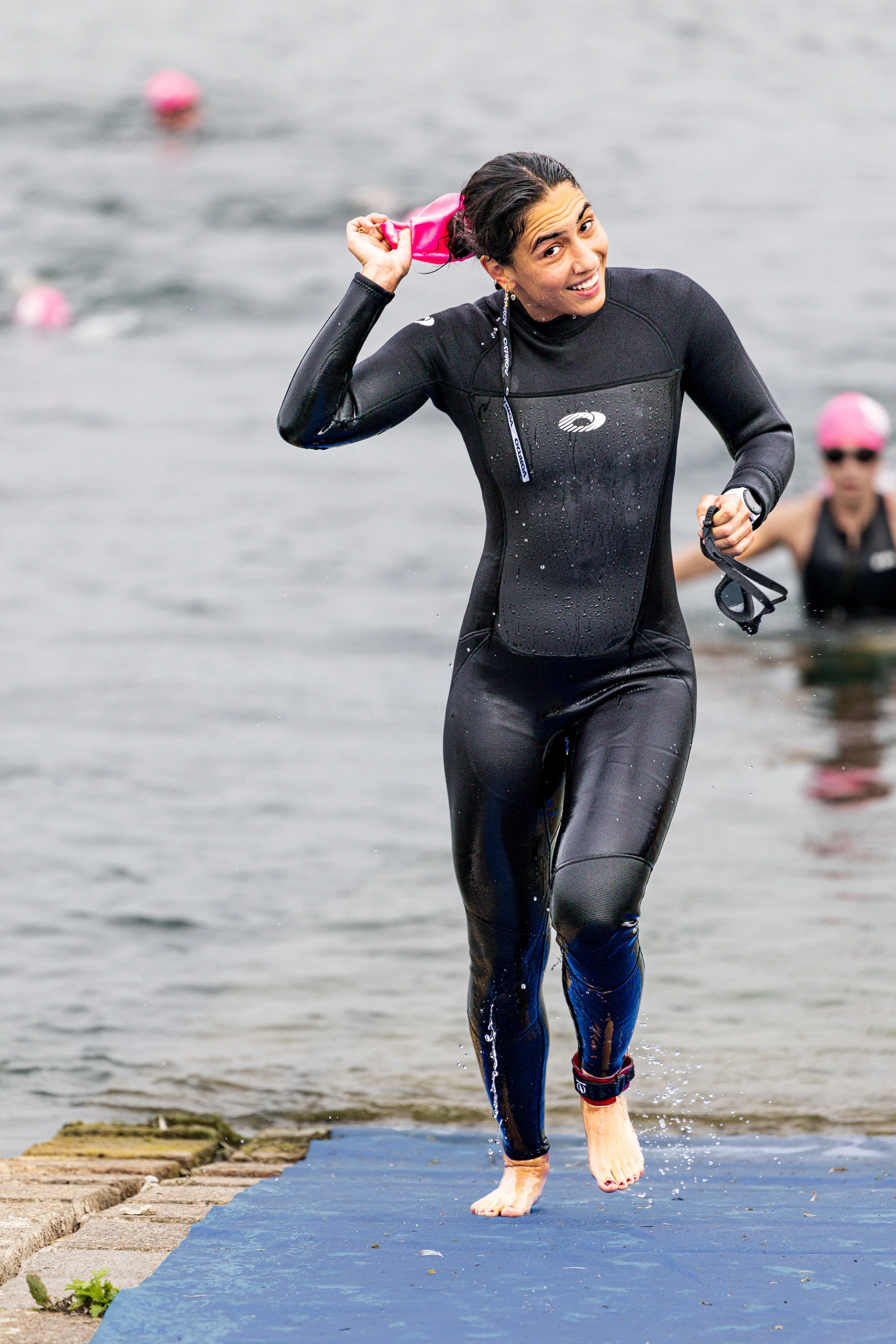 Triathlete exiting Dorney Lake, UK