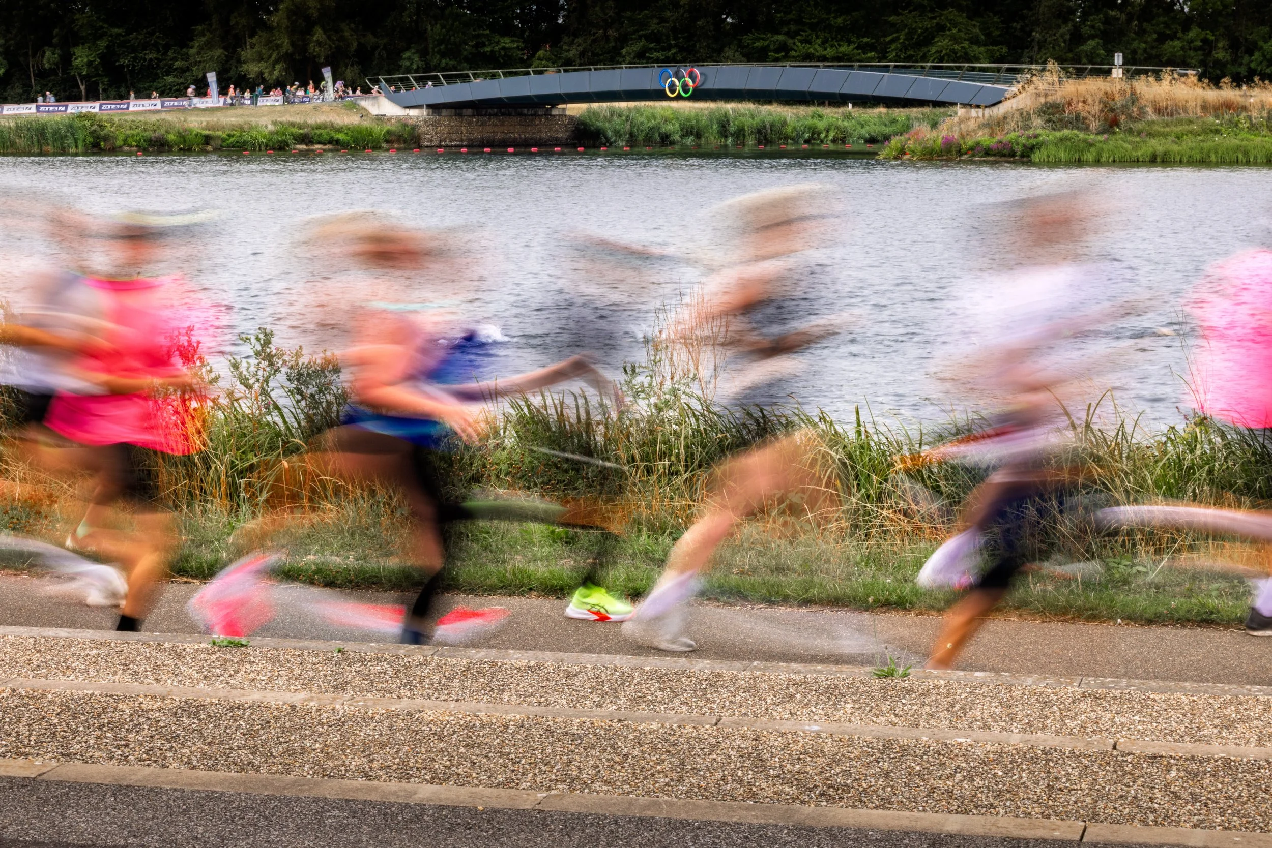 Runners at the Eton Olympic Rowing Lake, Dorney.