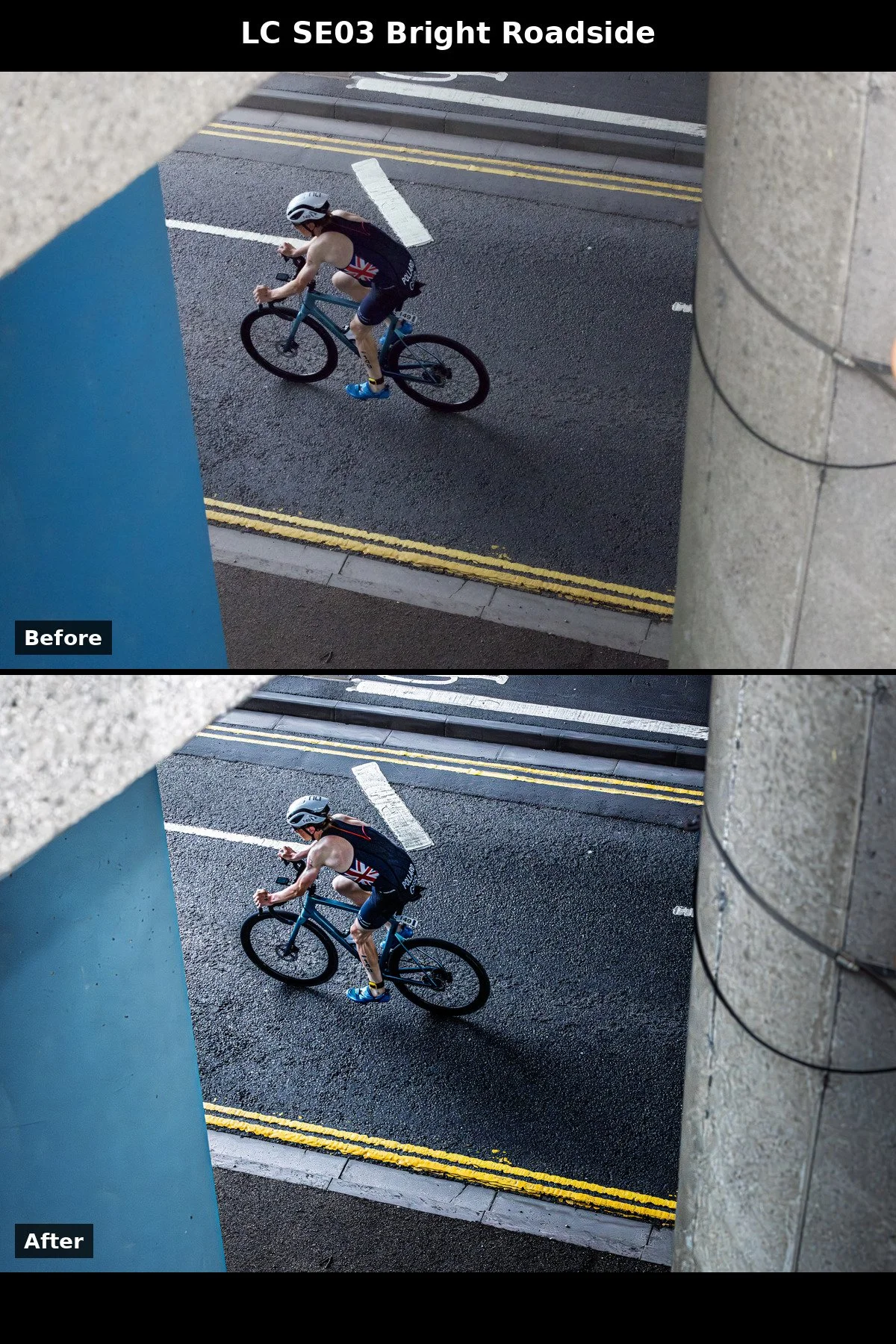 Before and after: SE03 Bright Roadside preset