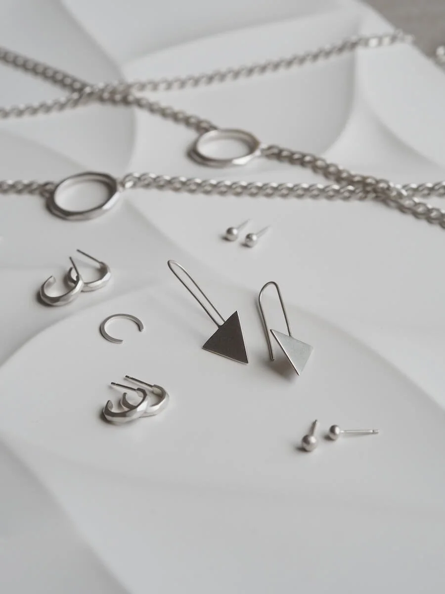 Sterling Silver Triangle threader earrings with contemporary Sterling Silver jewellery