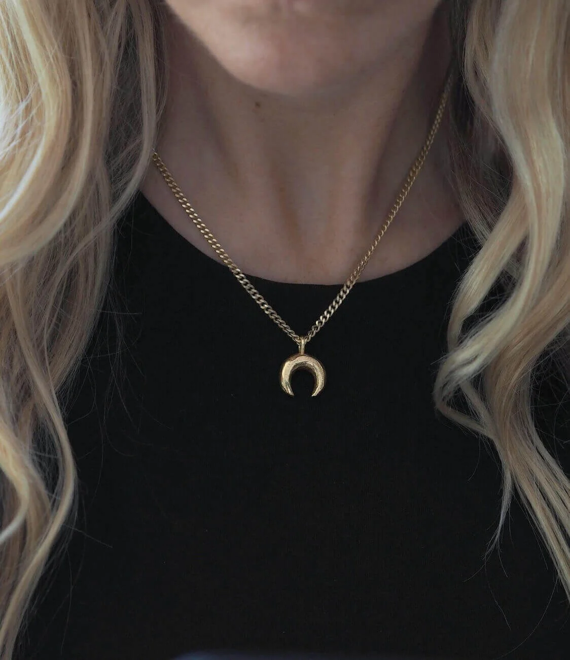Alternative Gold Moon Necklace Modelled