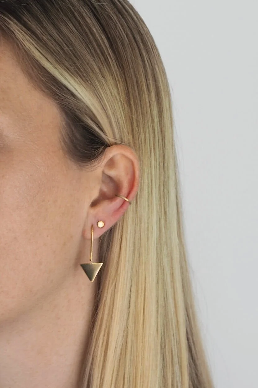 Gold Vermeil triangle threader earrings modelled