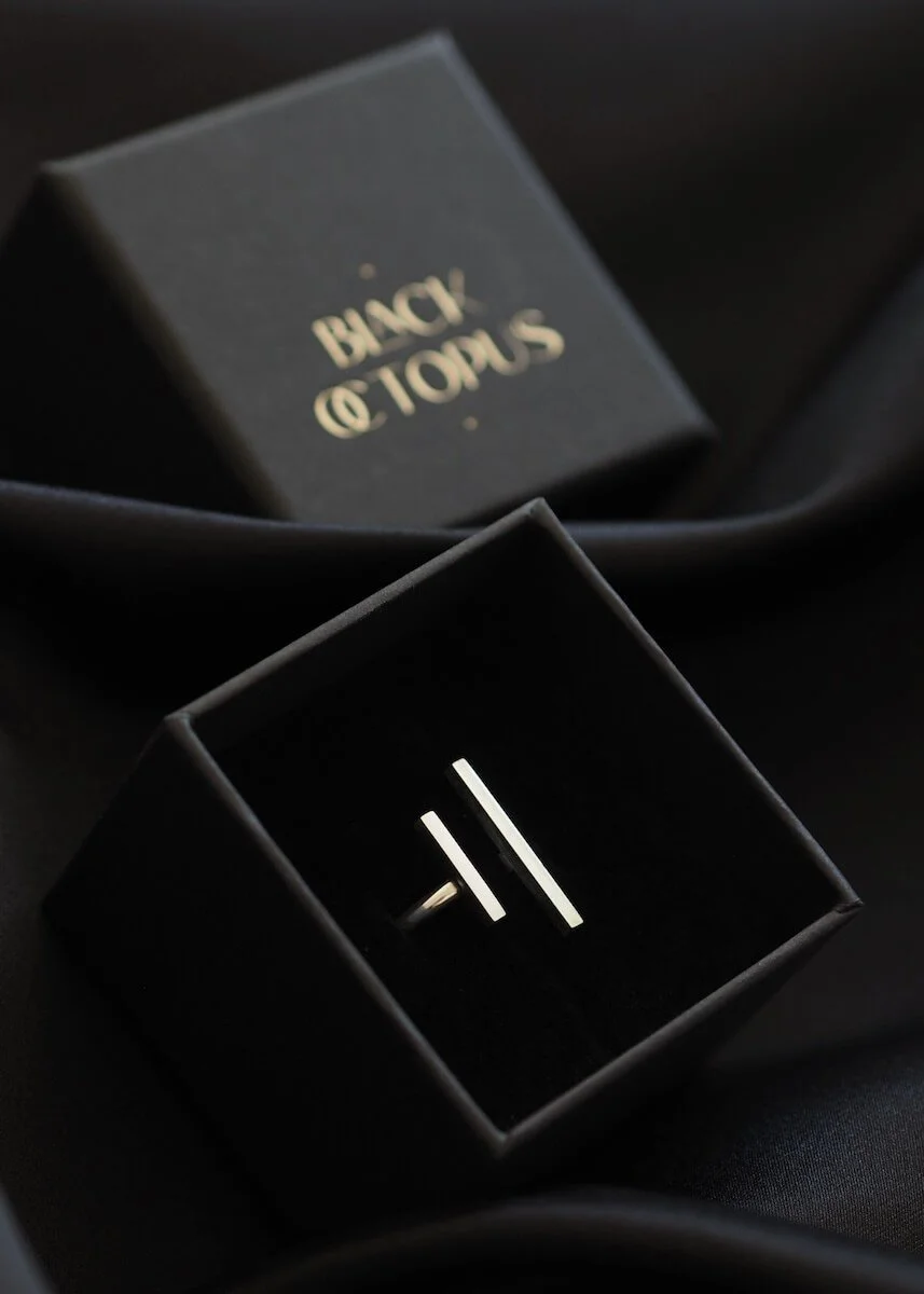 Sterling Silver double bar open ring in luxury gift packaging