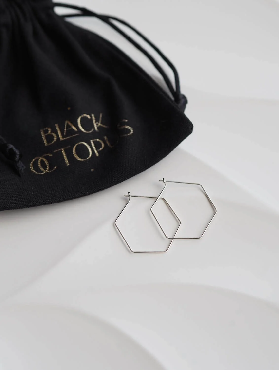 Silver wire hexagon hoop earrings