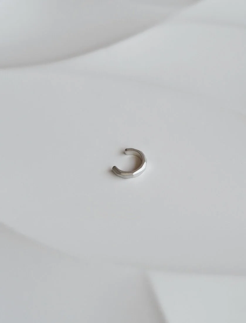 Matte Sterling Silver Geometric Cuff Earring