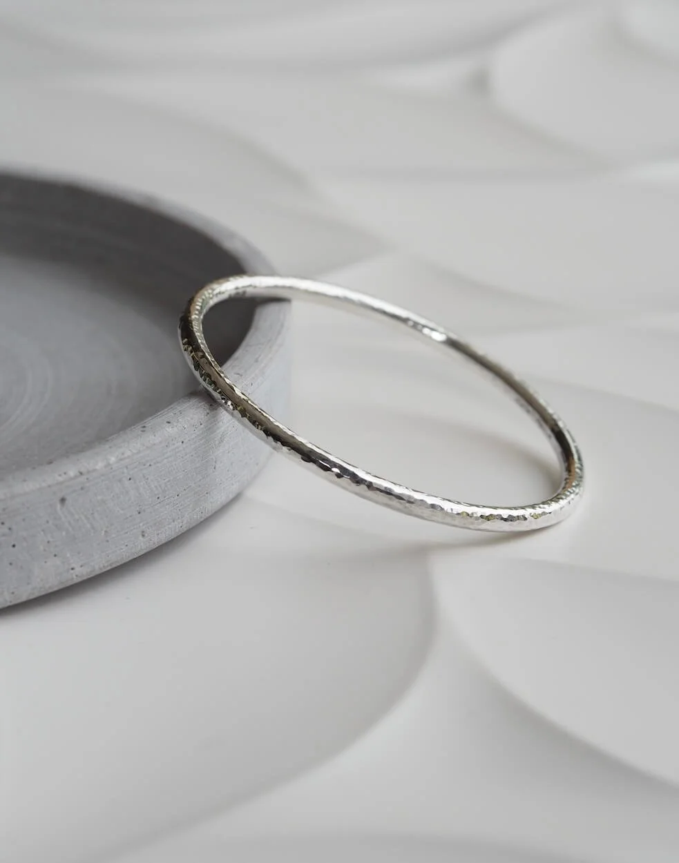 Sterling Silver round hammered bangle hallmarked