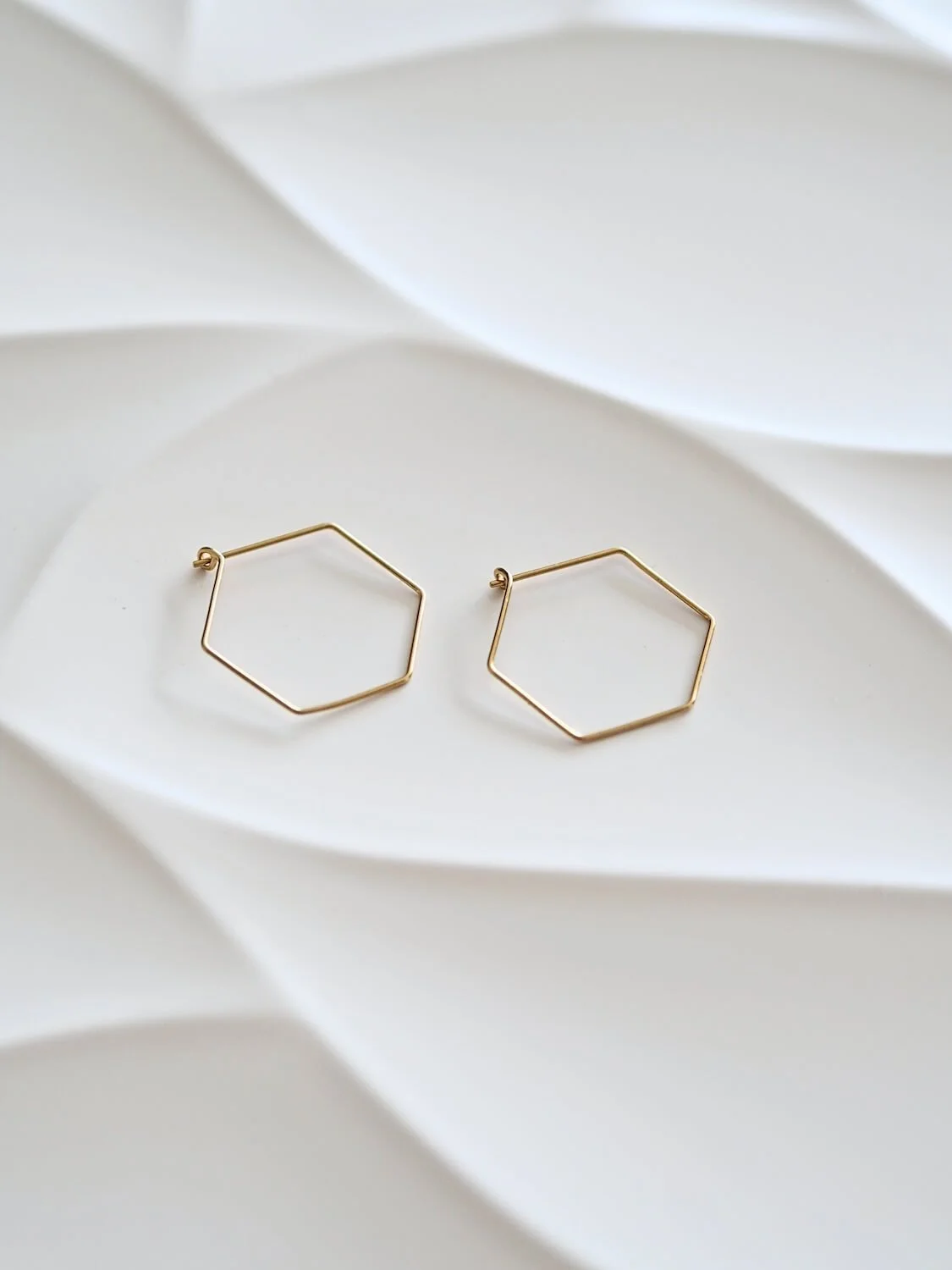 Gold hexagon hoop earrings