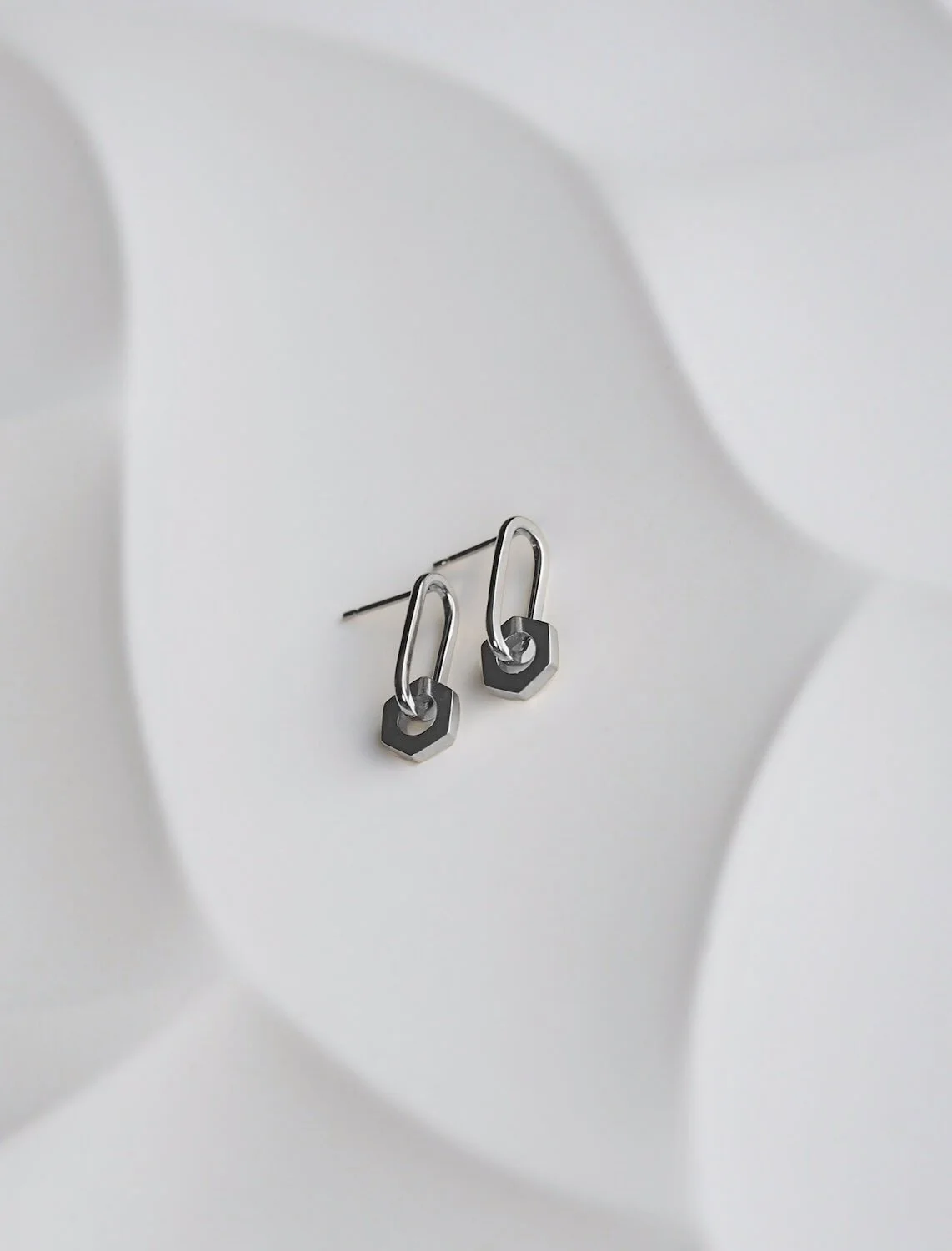 Silver Hex Drop Earrings