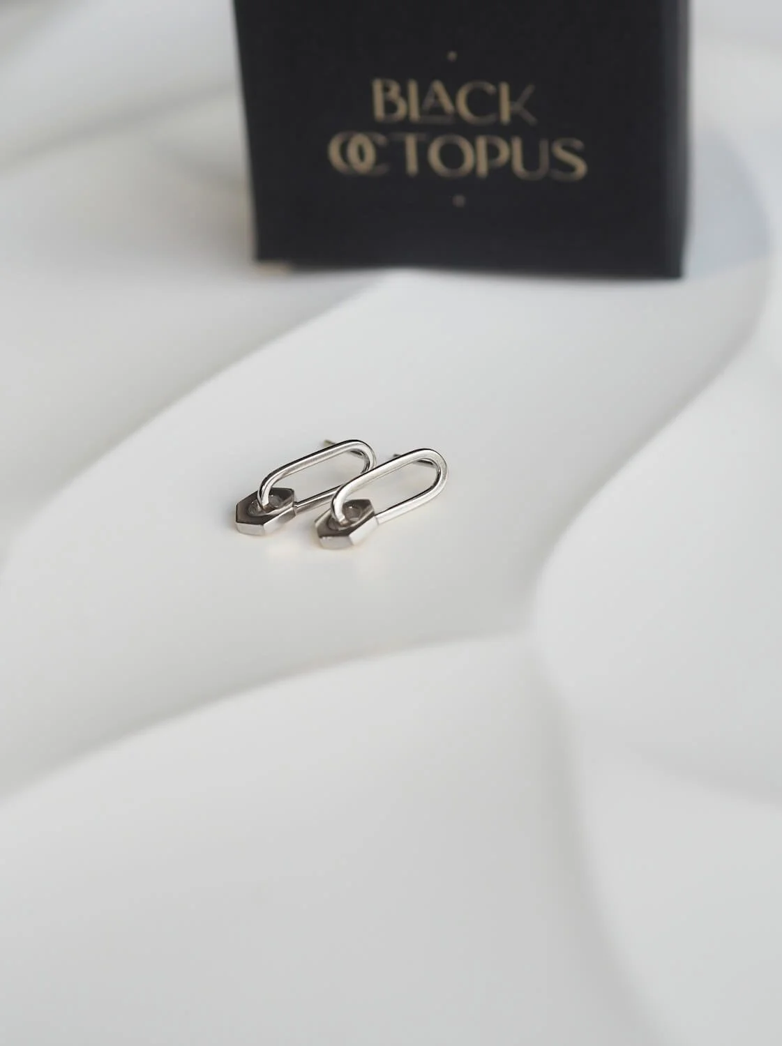 Silver modern drop earrings with hexagon drop detail