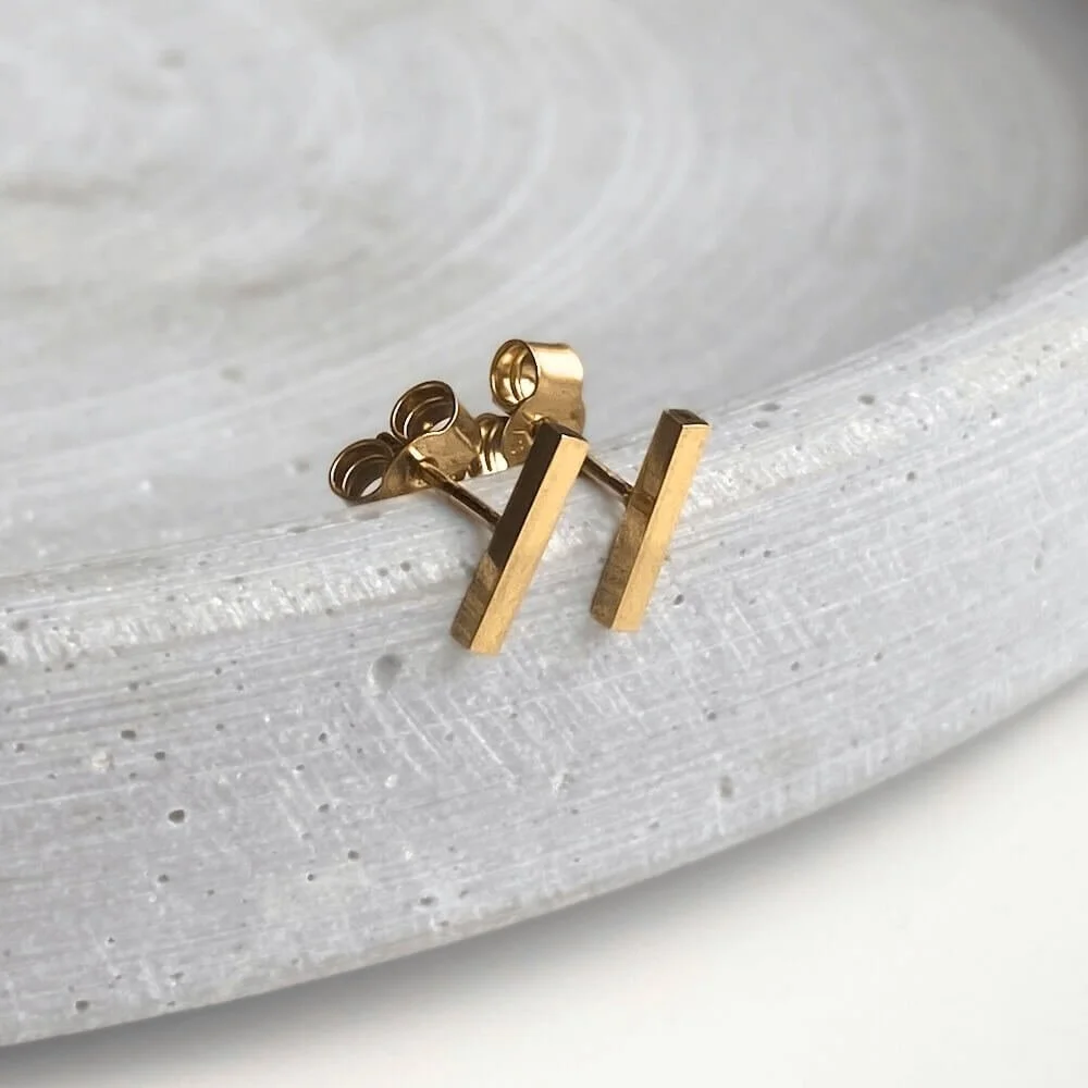 Gold Vemeil Square bar contemporary stud earrings