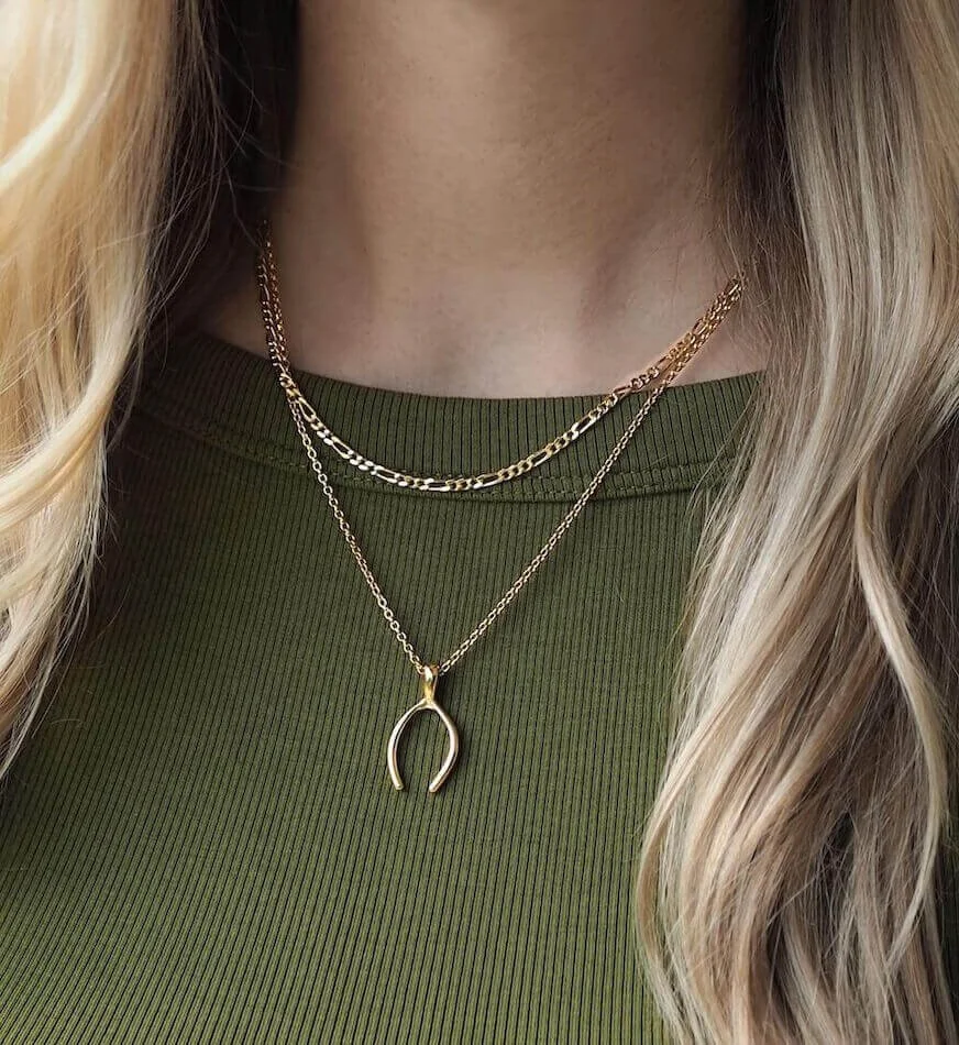 Gold Wishbone Pendant Necklace
