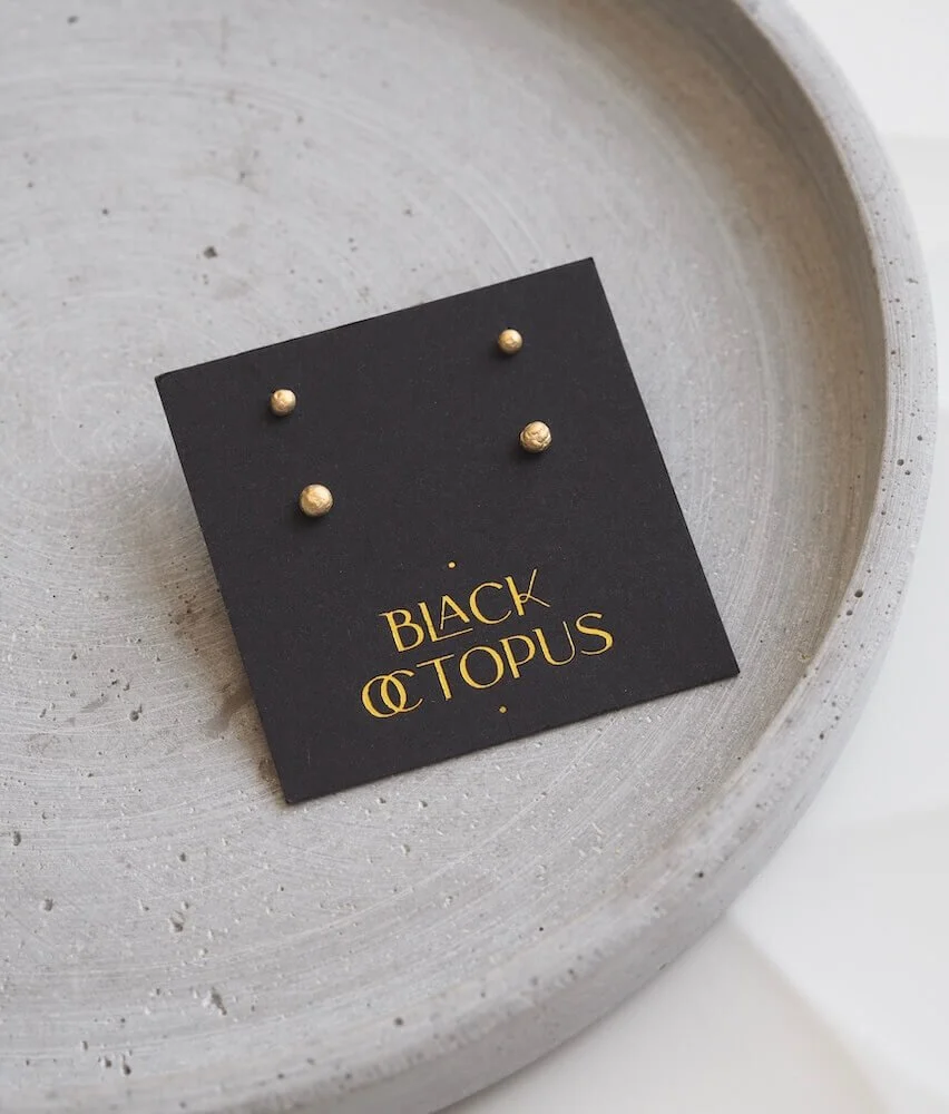 Mini and Midi Organic Gold Vermeil Stud Earrings on card