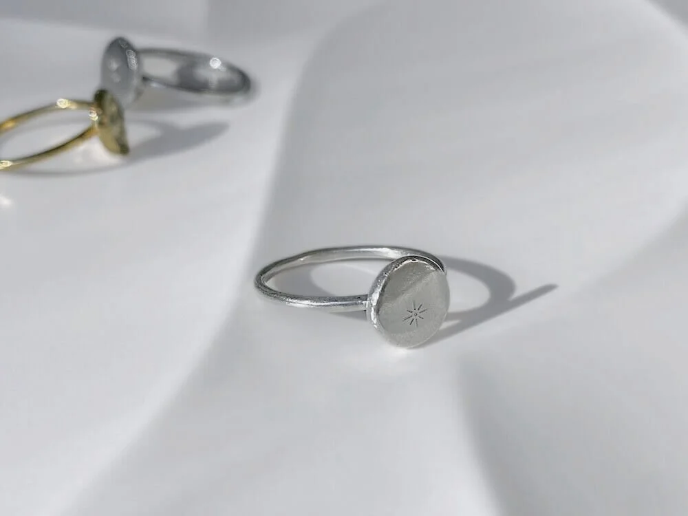 Sterling Silver pebble ring, star design