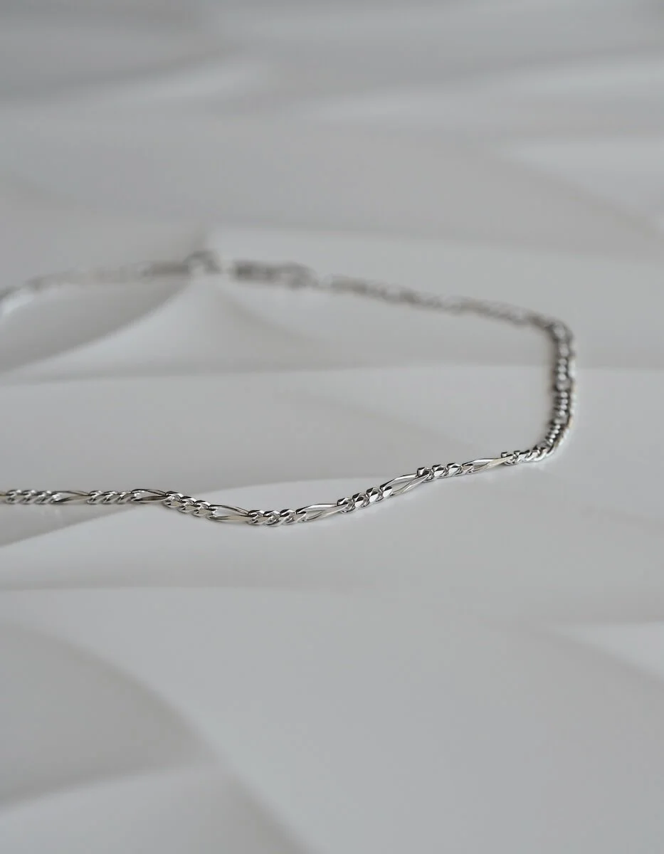 Sterling Silver Statement Figaro Chain Necklace Close Up