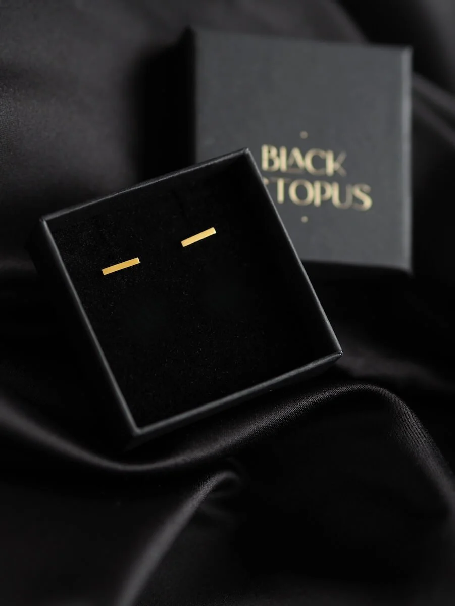 Square Gold Vermeil Bar Stud Earrings