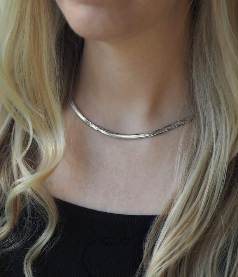 Flat Silver Snake Chain Necklace