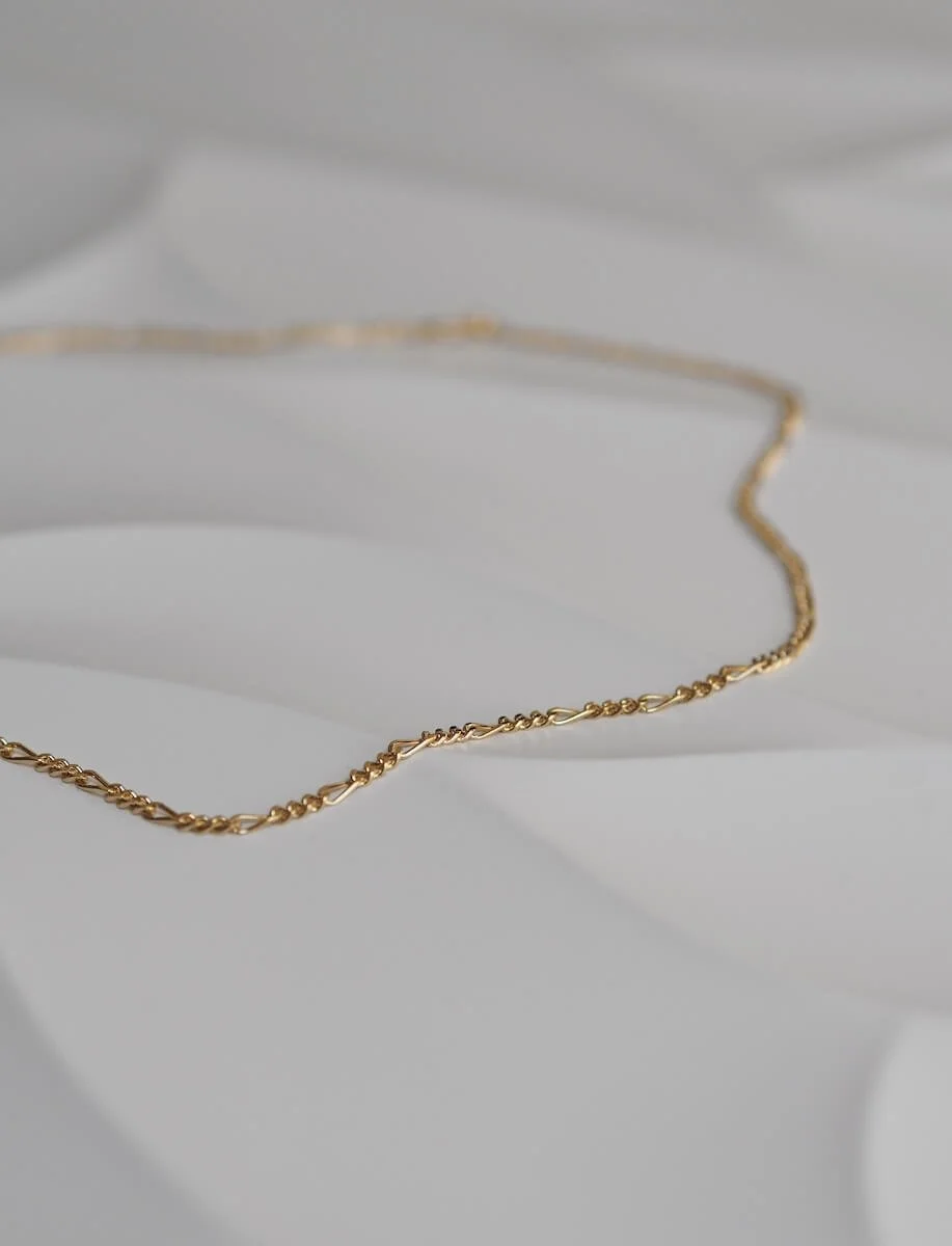 Gold Vermeil Figaro Chain Necklace Close Up