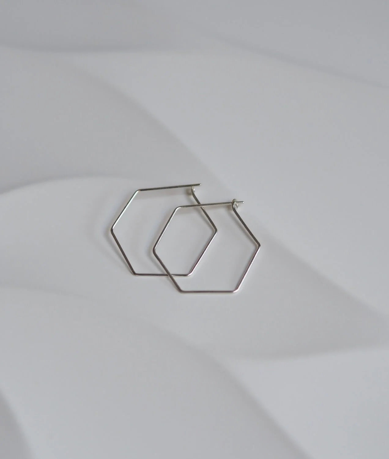 Silver Hexagon Hoop Earrings