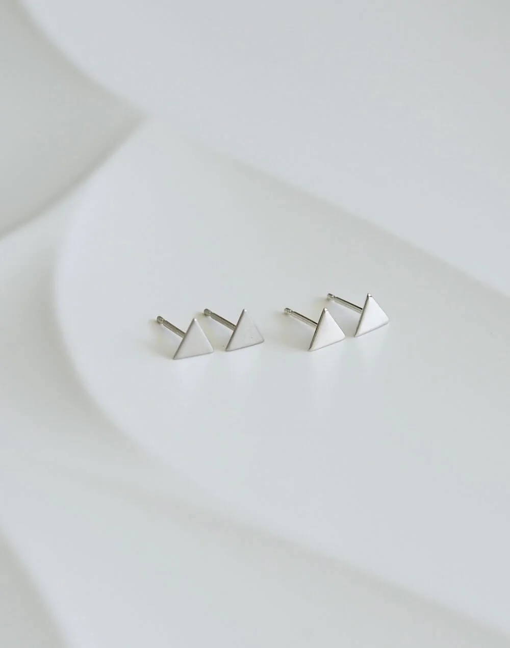 Matte Polished Sterling Silver triangle stud earrings