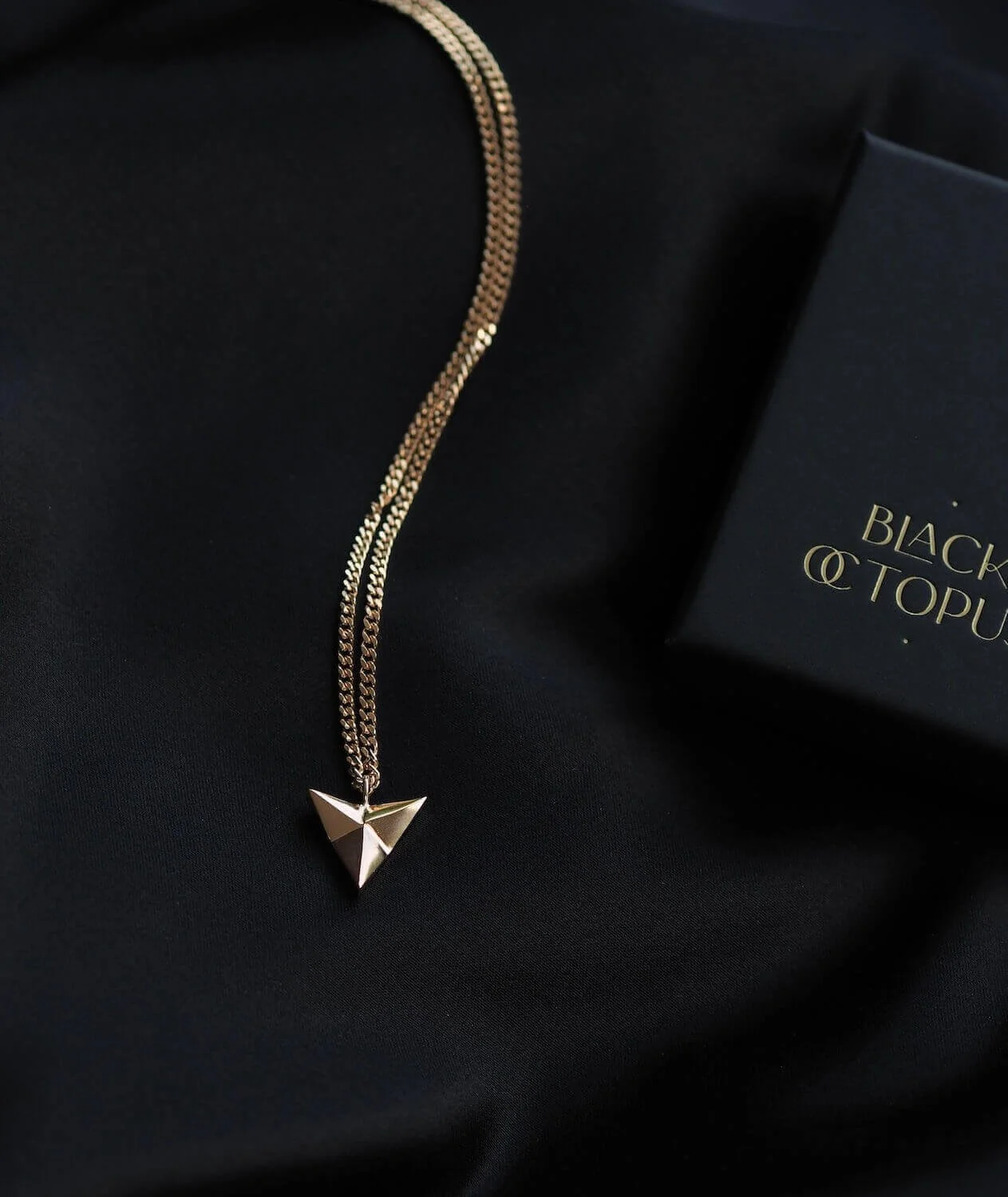 Gold Statement Arrowhead pendant on curb chain  in luxury box