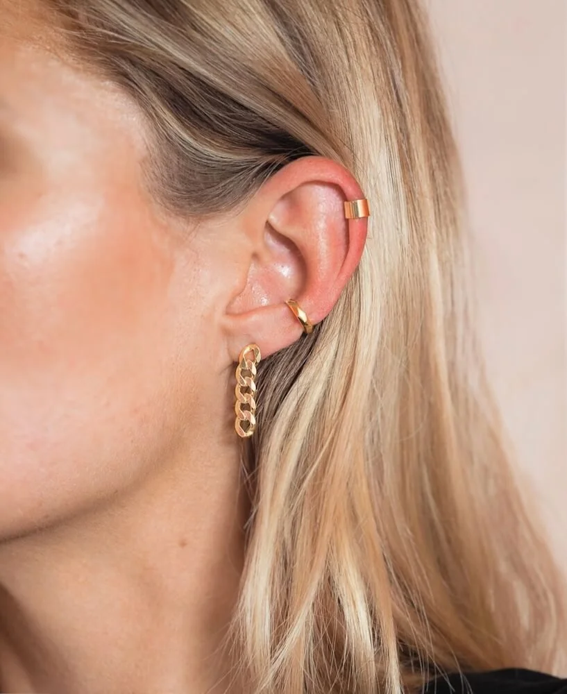Gold Vermeil Chain Drop Earrings Modelled
