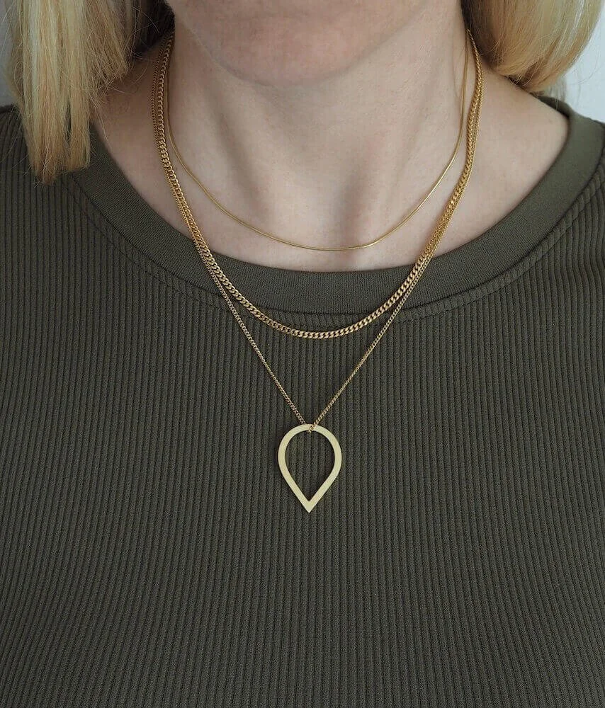 Gold Vermeil Curb Chain Necklace with teardrop pendant