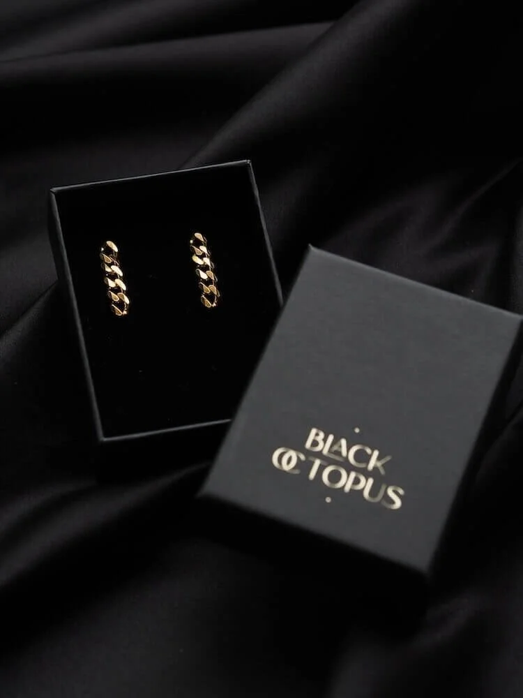 Gold Vermeil Chain Drop Earrings In Black Box