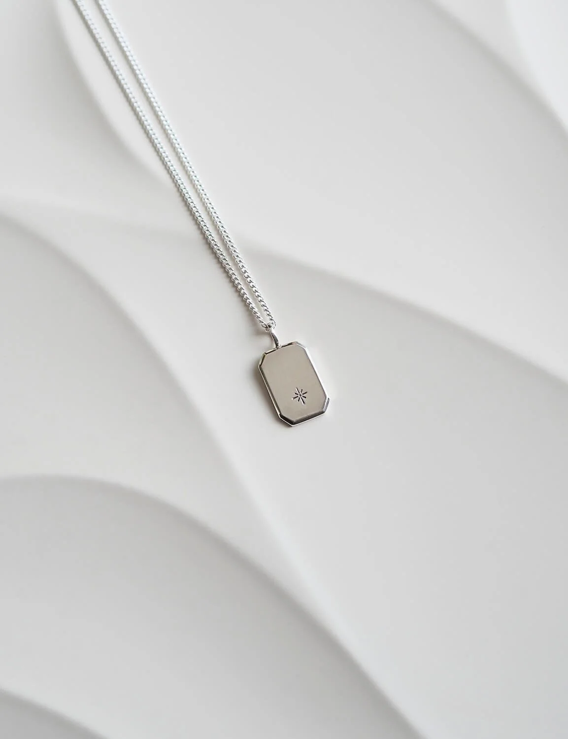 Silver Rectangle Star Pendant Necklace