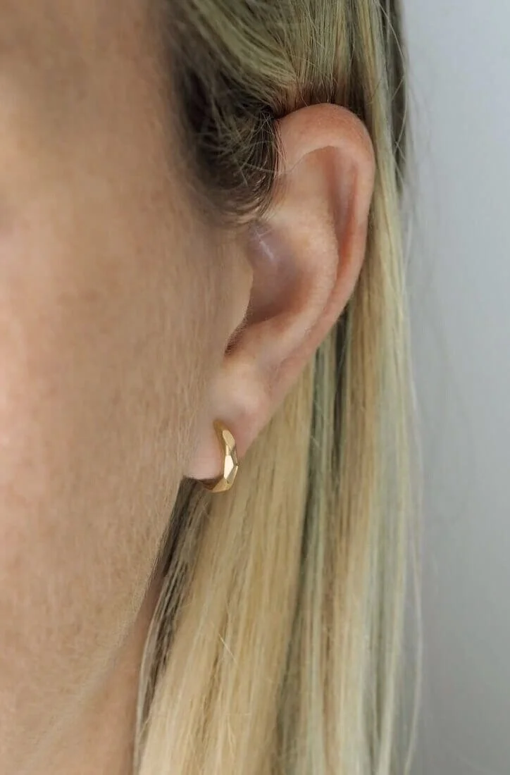 Gold Vermeil Mini Geometric Hoop Earrings Modelled