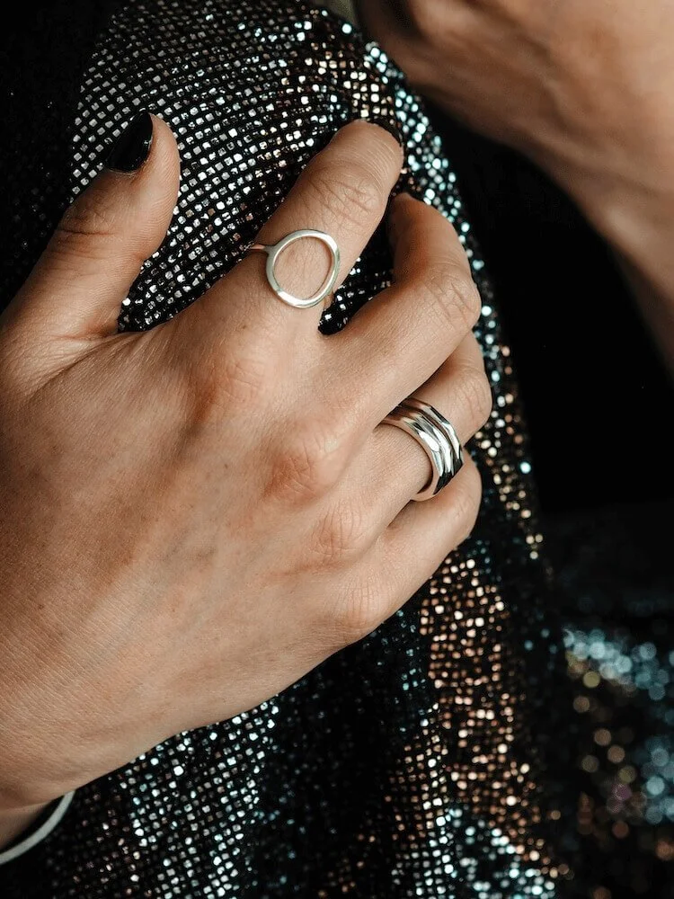 Polished Sterling Silver geometric stacking rings modelled