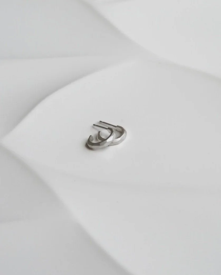 Matte Sterling Silver Mini Geometric Hoop Earrings