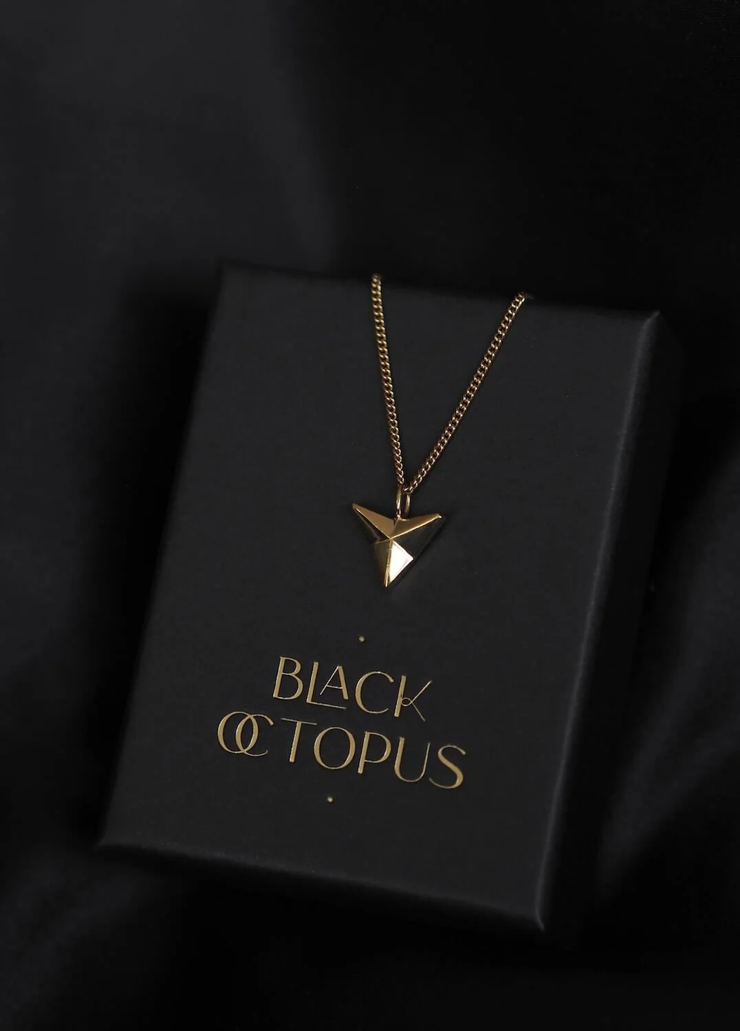 Gold arrowhead pendant necklace in gift box