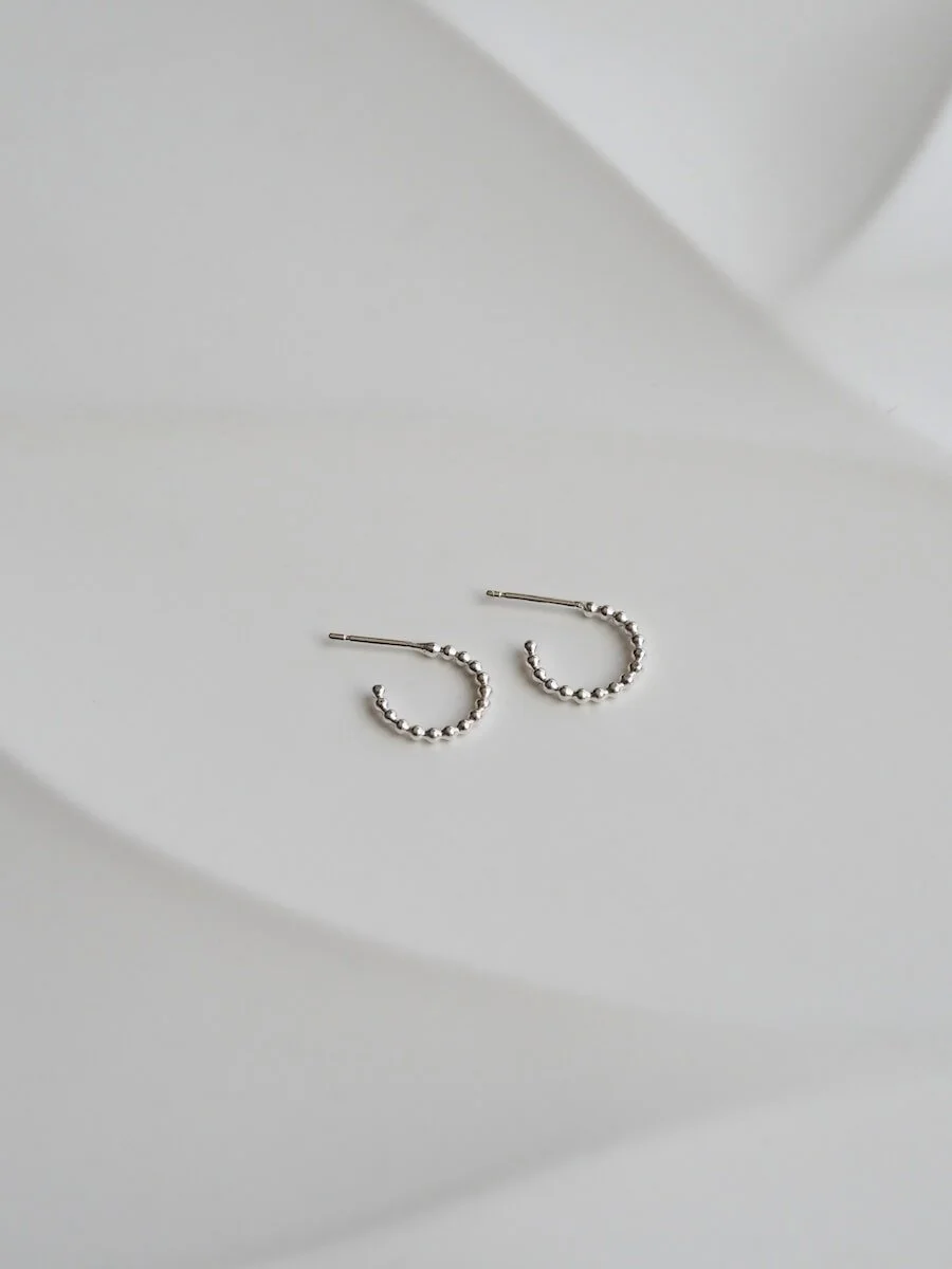 Sterling Silver Beaded Mini Hoop Earrings