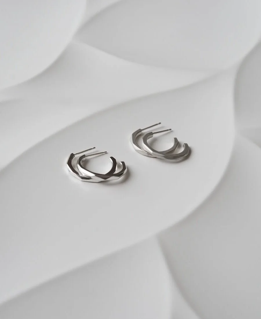 Matte Polished Sterling Silver Statement Geometric Hoop Earrings
