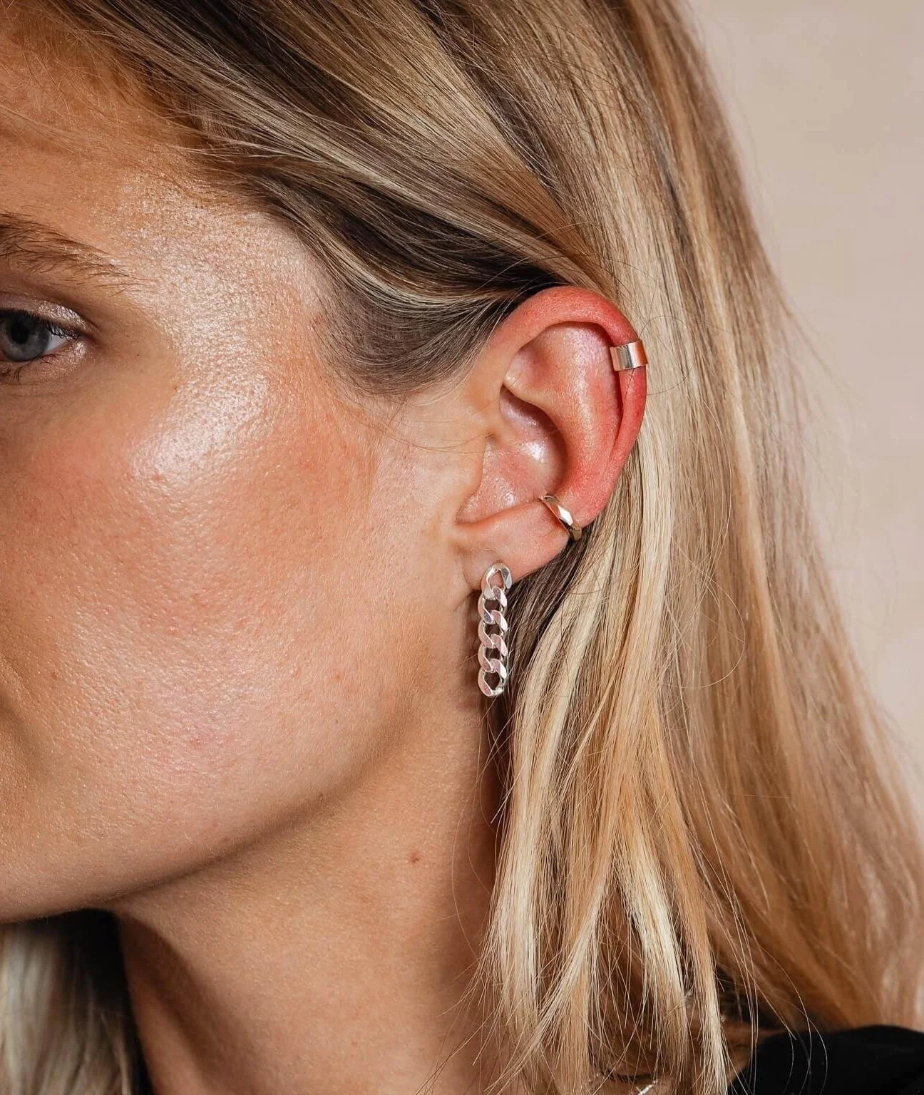 Sterling Silver Alternative Chain Drop Earrings Modelled