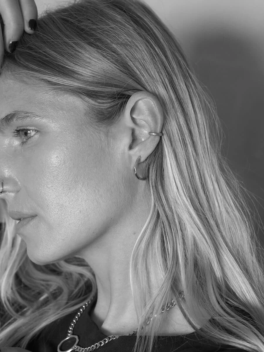 Sterling Silver Geometric Hoop Earrings Modelled