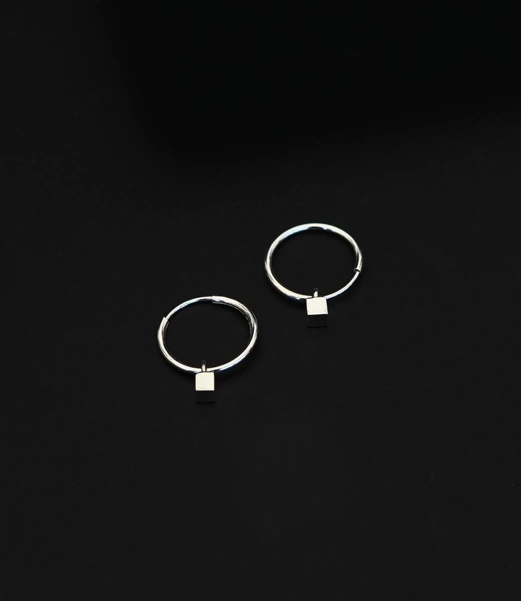 Silver cube hoop earrings