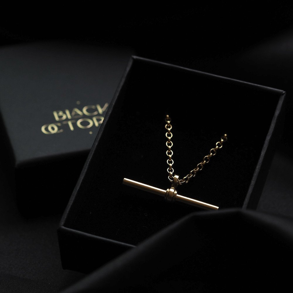 Solid Gold TBar Pendant Necklace Boxed