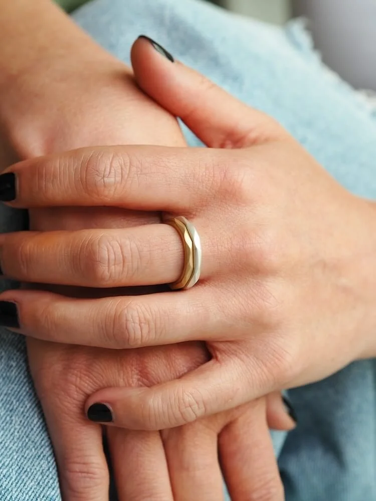 Matte Silver gold geometric stacking rings modelled
