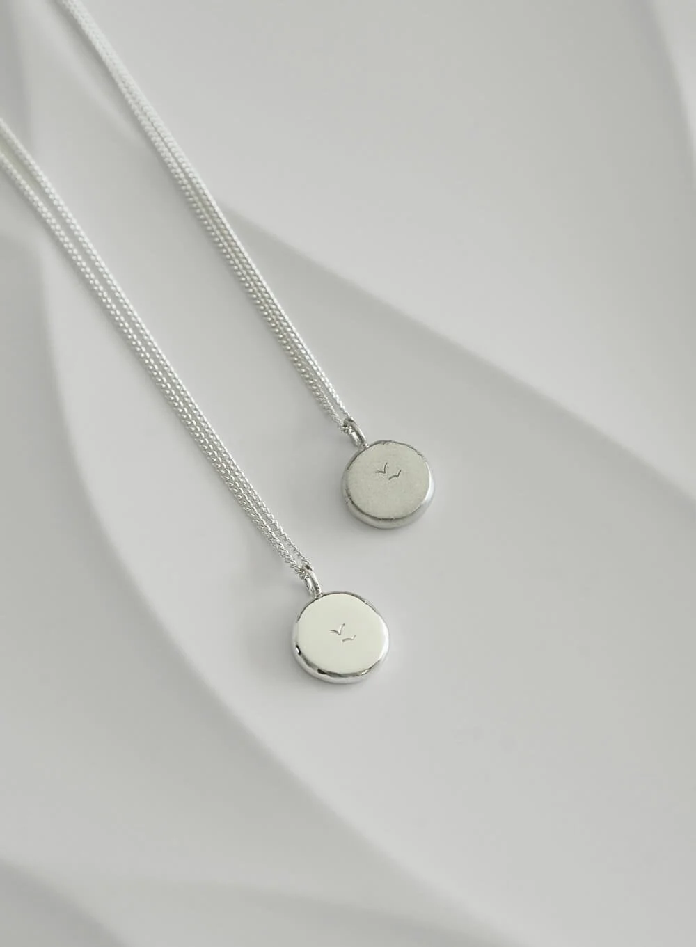 Matte Polished Sterling silver pebble pendant necklace - two birds anniversary gift