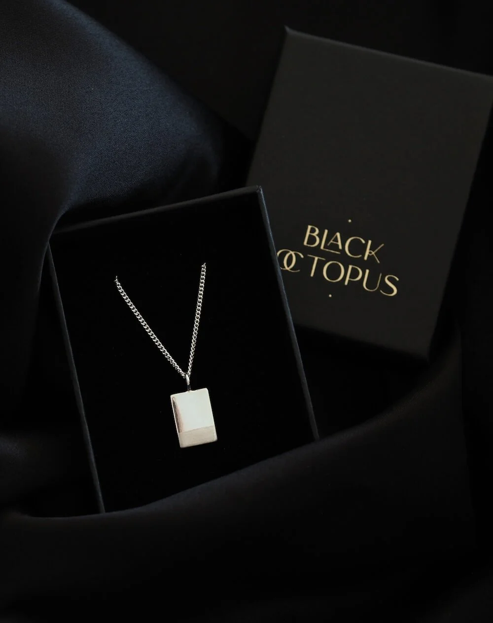 Sterling Silver Rectangle minimalist necklace in luxury gift packaging