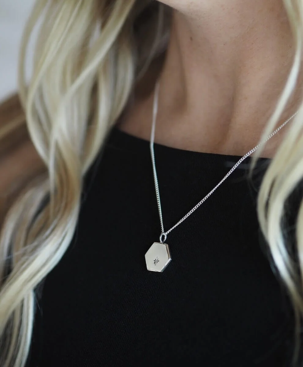 Silver hexagon star pendant modelled