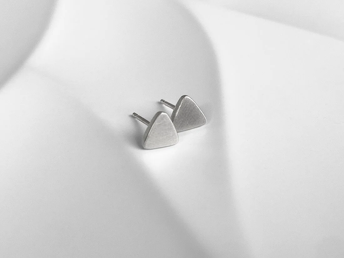 Matte Sterling Silver contemporary stud earrings - triangles
