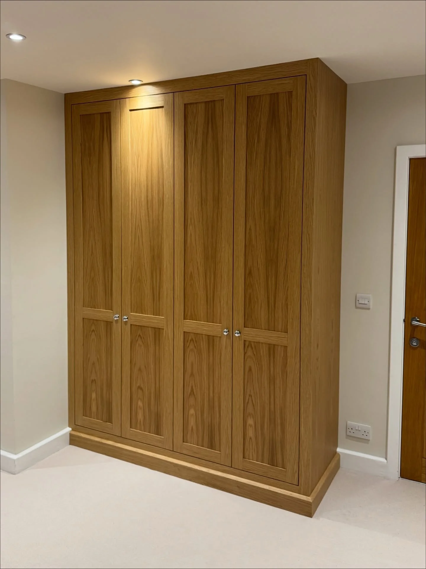 A recently completed traditional shaker style oak wardrobe, designed, manufactured &amp; installed. 

With long and short hanging space, adjustable shelving and a base level internal drawer to maximise the space while maintaining character and elegan