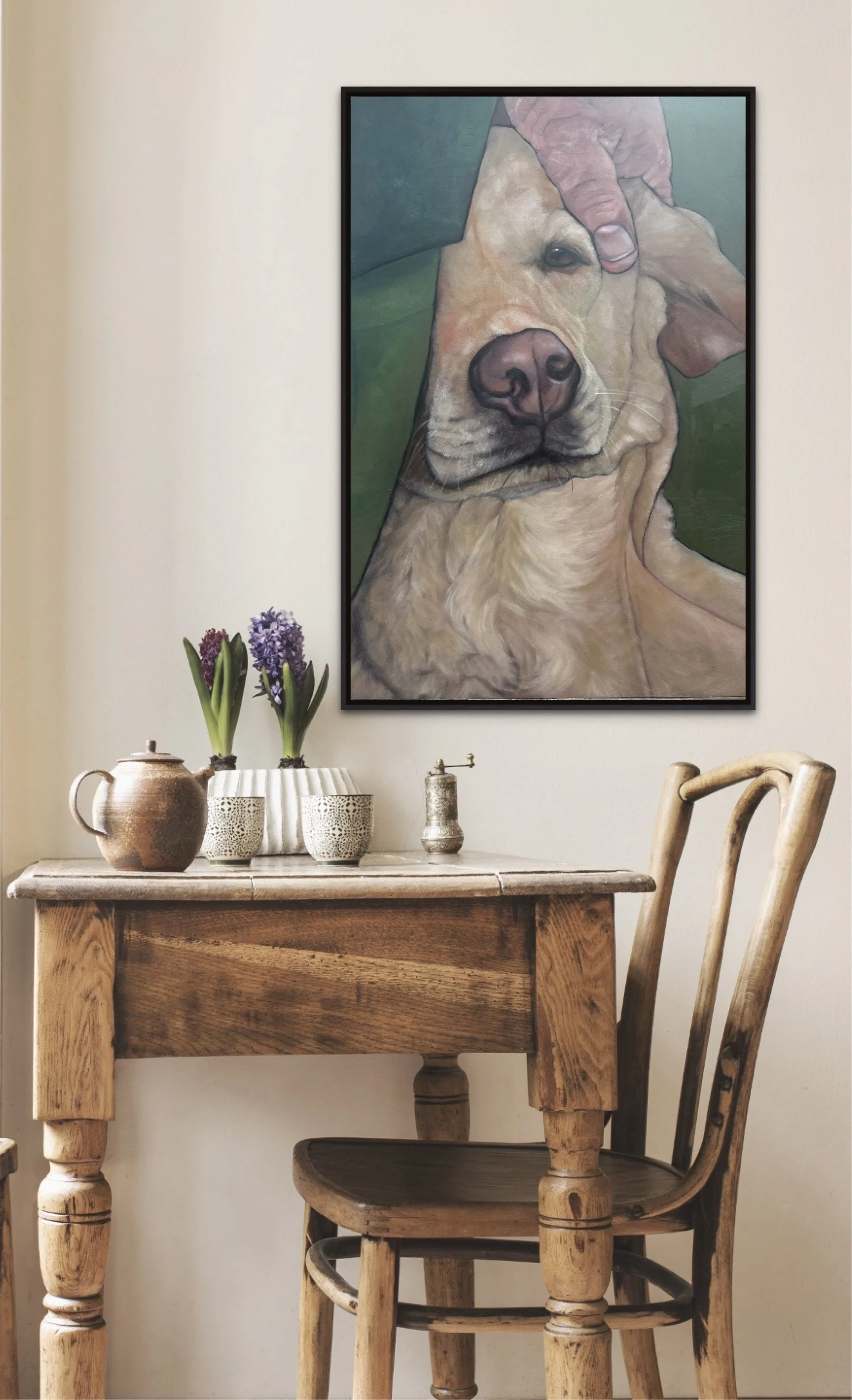 Handled with Care – original figurative oil painting by Denise Liebermann shown in situ