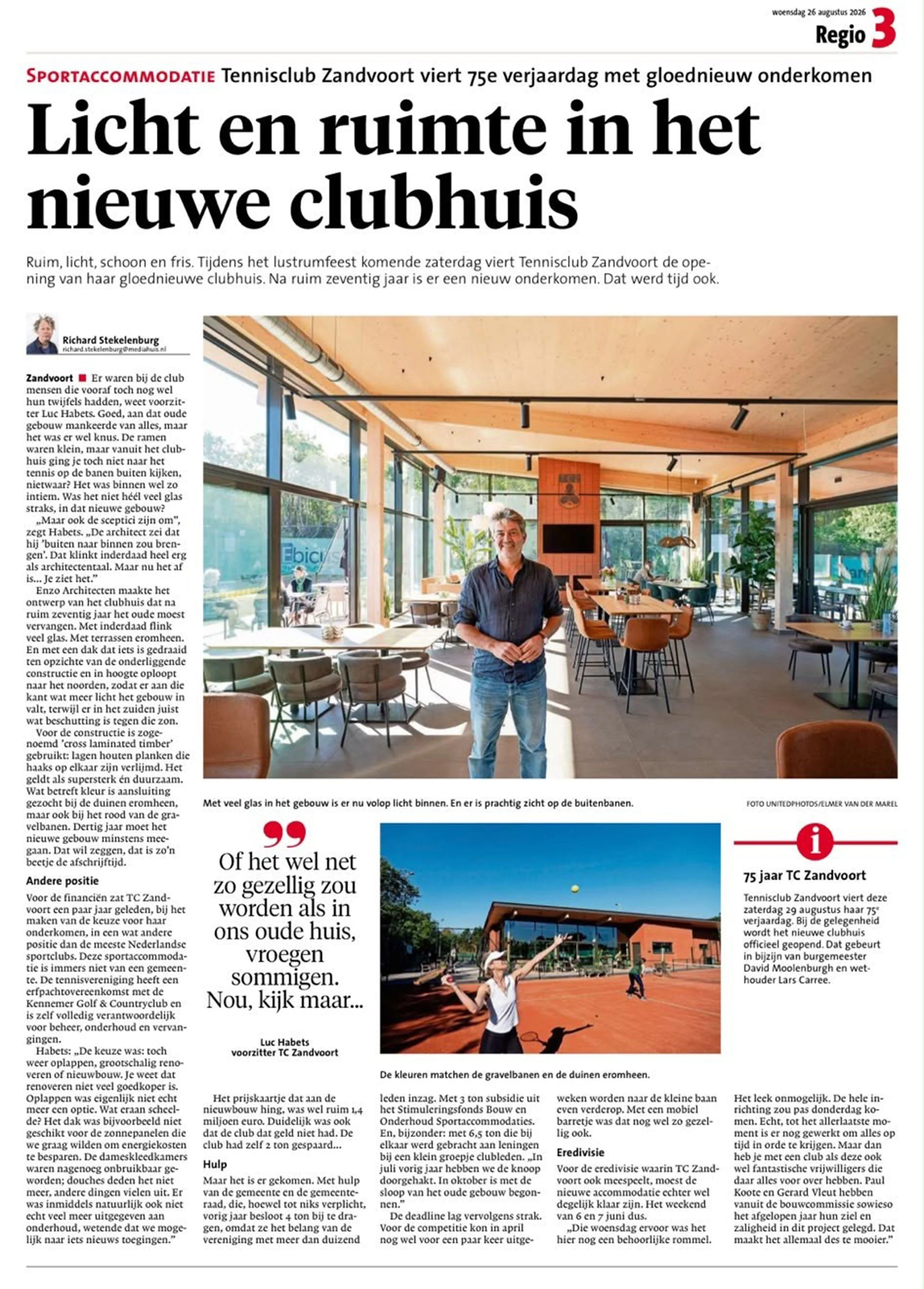 krantenartikel over het ontwerp van tennisclub Zandvoort