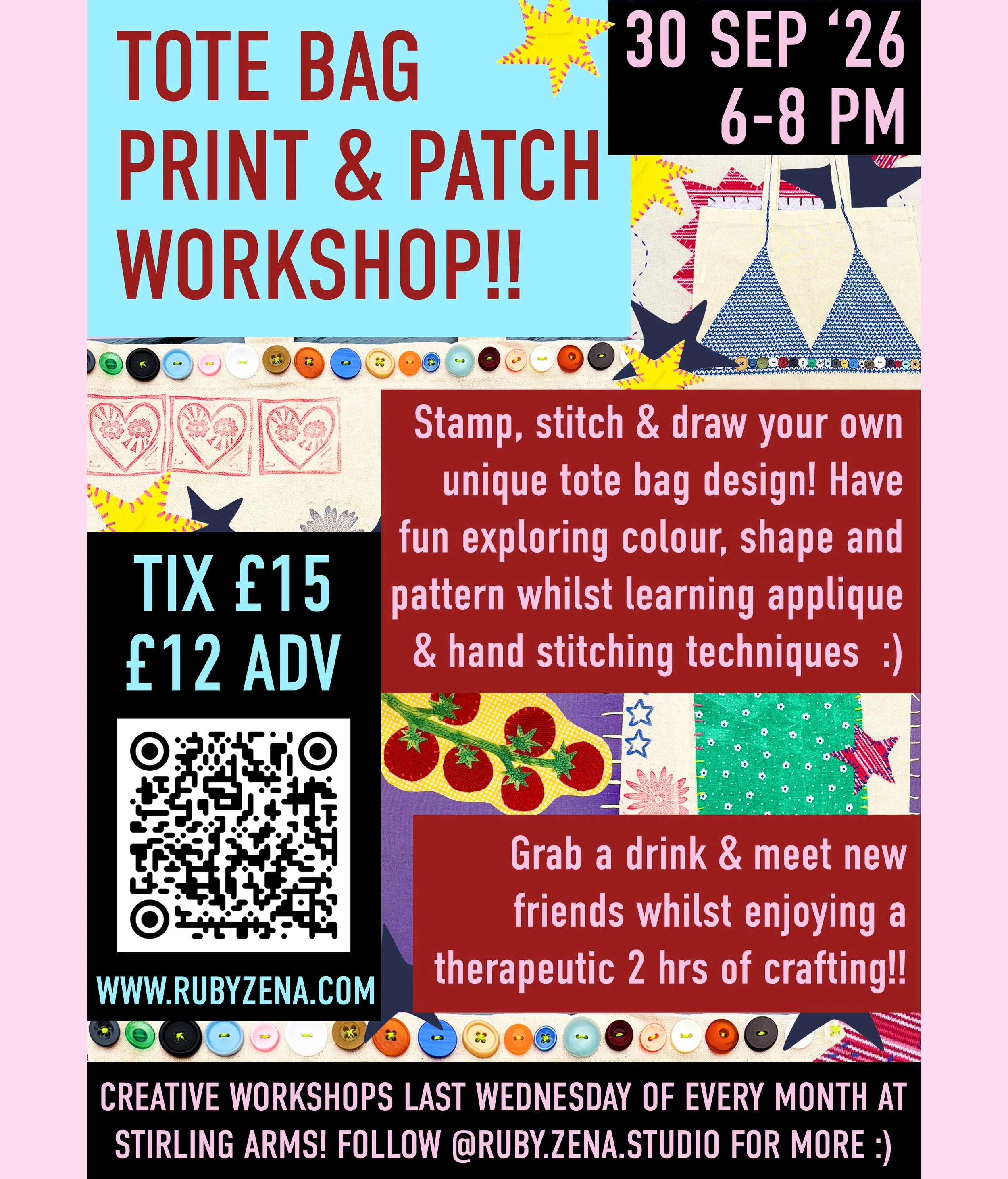 Tote Bag Print & Patch Workshop!!