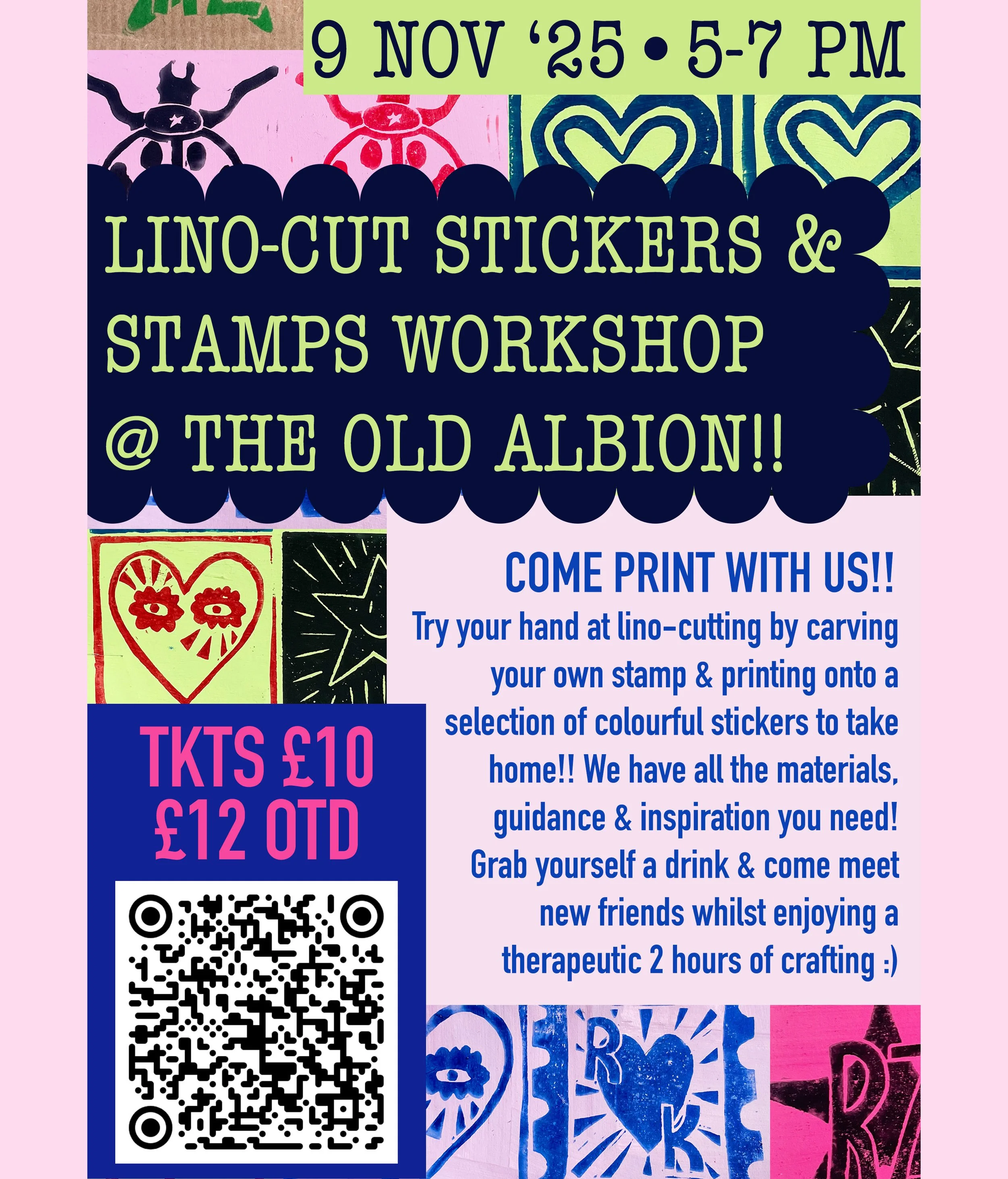 Lino Cut Stickers & Stamp Workshop!!