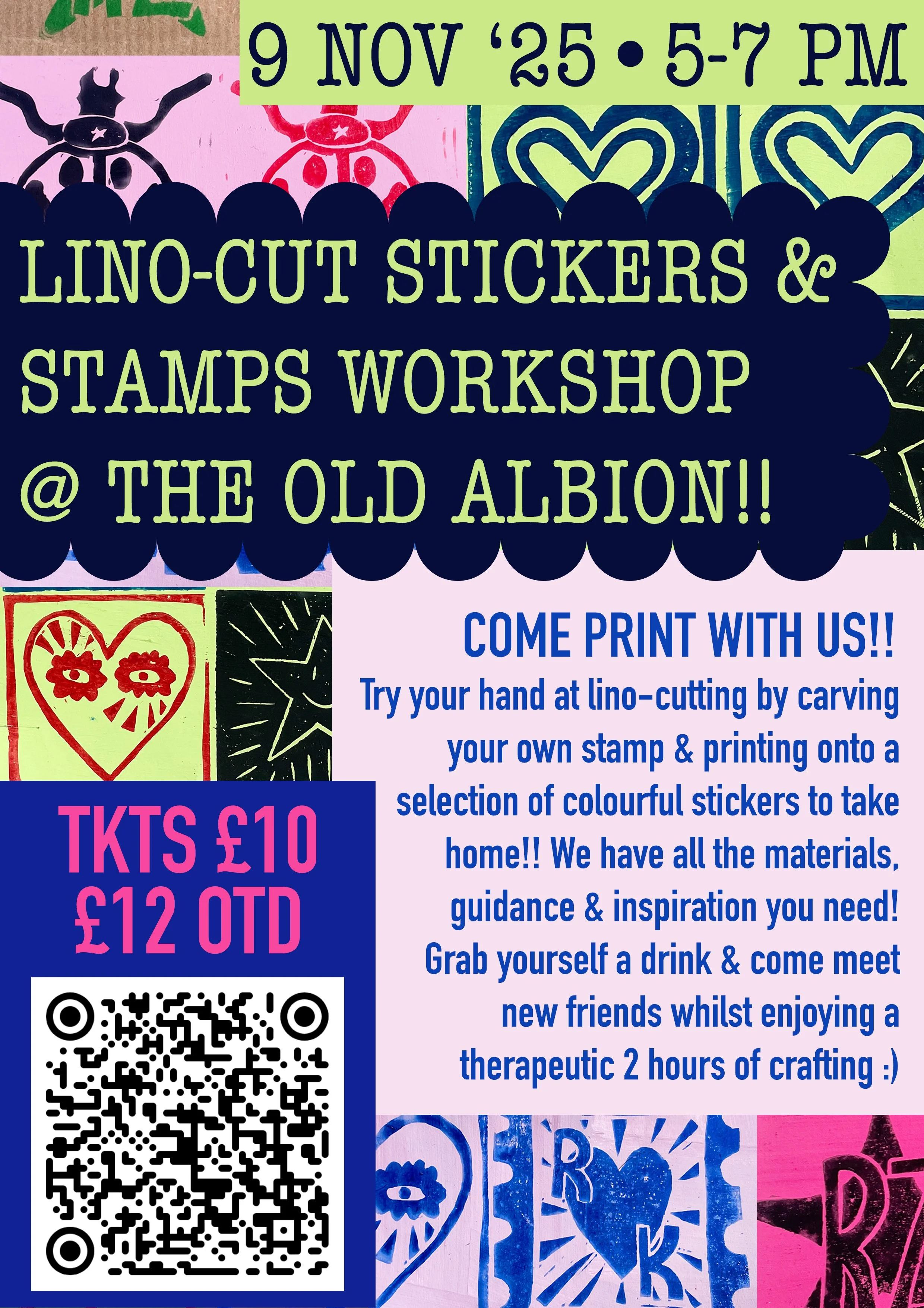 Lino Cut Stickers & Stamp Workshop!!